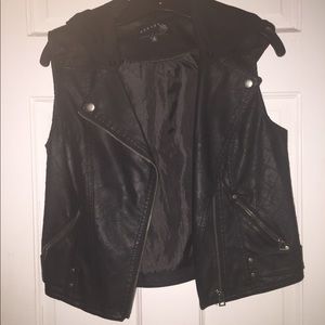 Faux Leather Hooded Moto Vest
